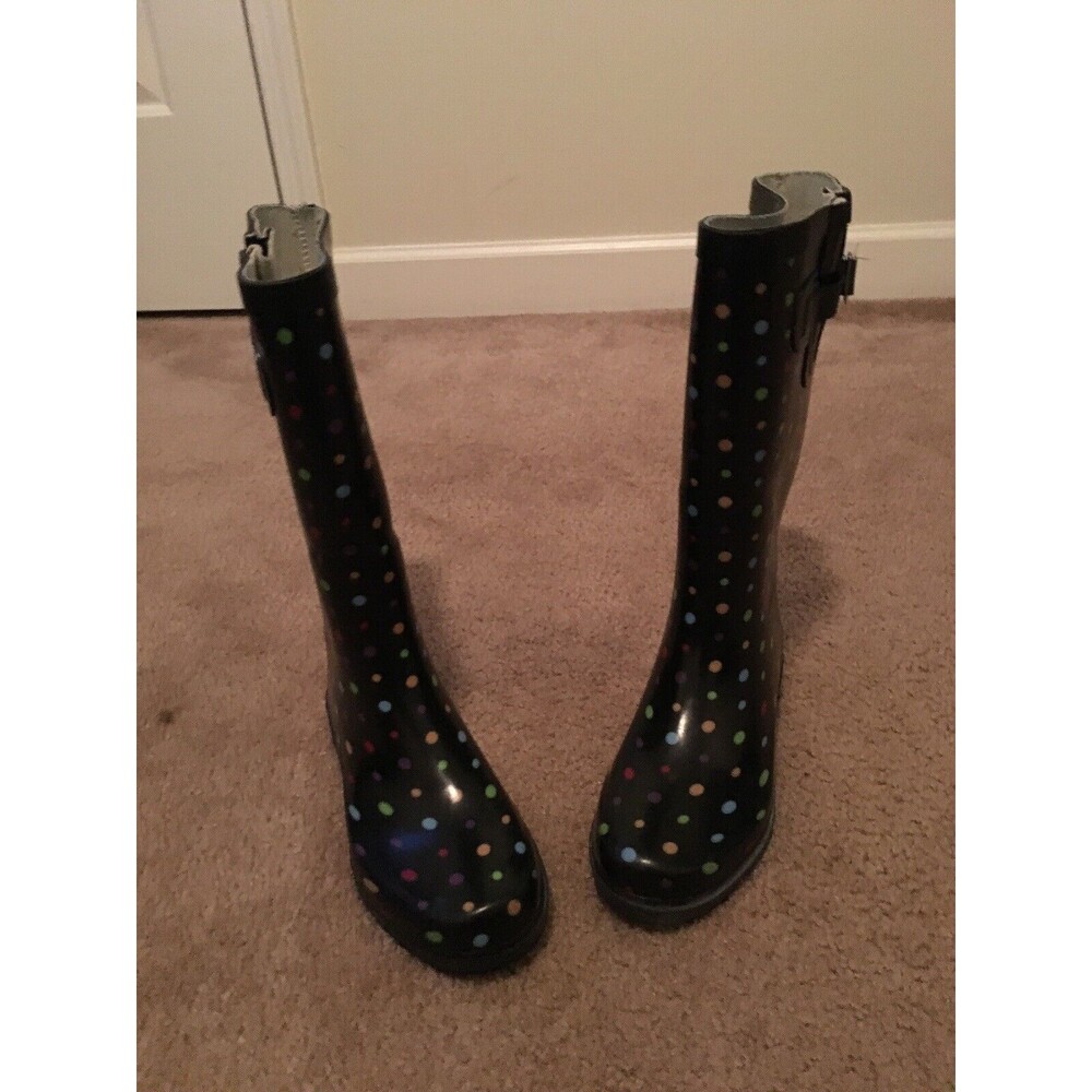 Merona Women's Polka Dot Rain Boots Rubber Boots Water Black Size 9